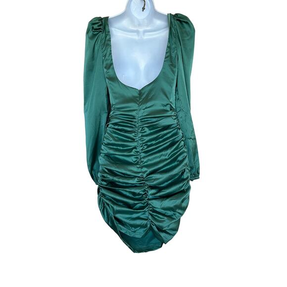 Revolve Teal Ruched Mini Dress SMALL Bodycon Princess Sleeve More to Come NEW - Picture 6 of 8